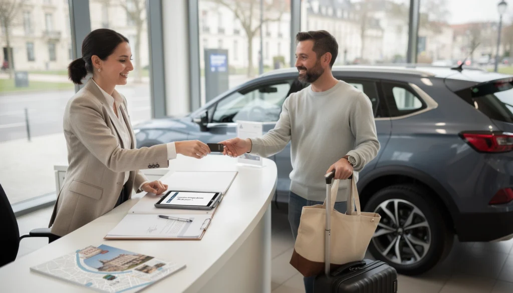 un homme loue une voiture auprès d'une dame